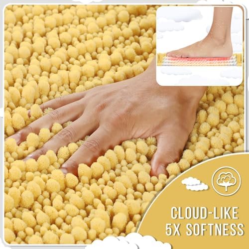 Yimobra Bathroom Runner Rug 55x24 Inch - Extra Long Non Slip Chenille Bath Mat, Soft & Absorbent, Machine Washable Shaggy Hallway Carpet for Vanity Tub Shower, Yellow Home Decor Accessories - Image 4