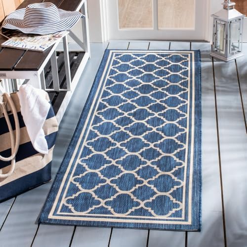 SAFAVIEH Washable Rug Outdoor Courtyard Collection - 2'3" x 10' Runner, Navy & Beige, Non-Shedding & Easy Cleaning, Ideal for Patio, Entryway, Mudroom, Hallway, Kitchen (CY6918-268) by Unknown