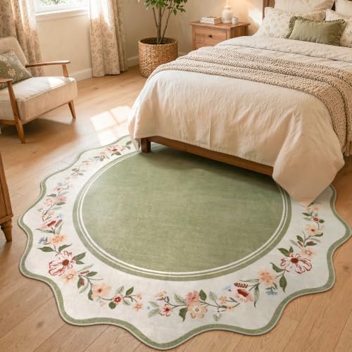 Lahome Round Dining Room Rug 6ft, Green Floral Area Rug - Image 3