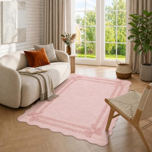 4x6 Area Rugs for Living Room Washeble Cute Scalloped Pink Rug by LatteFog