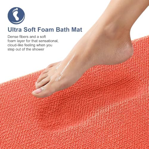OLANLY Thick Memory Foam Bathroom Rugs 36x24, Absorbent Bath Mat, Coral - Image 2