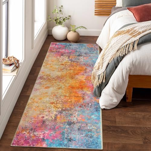 Lahome Modern Abstract Runner Rug - 2x6 Colorful Runners for Hallways Non Skid Laundry Room Rug Washable Carpet Runner, Rainbow Soft Non Slip Indoor Throw Runner for Bedroom Kitchen Bathroom by Lahome