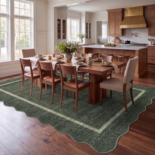 GarveeHome Scalloped Large Living Room Area Rug 8x10 Washable, Forest Green - Image 2