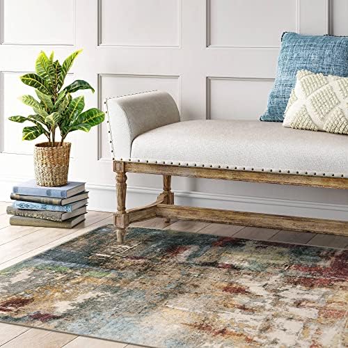 Lahome Modern Abstract Area Rug - 3x5 Washable Bedroom Rug Soft Throw Entry Mat Non-Slip, Contemporary Faux Wool Stain Resistant Floor Carpet for Living Room Kitchen Chair Door,Red/Multi - Image 6