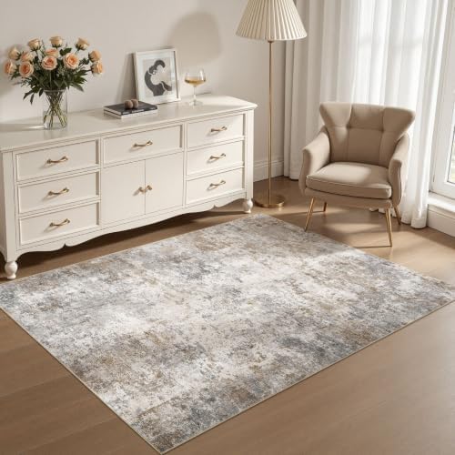 UERMEI 4x6 Area Rug Living Room Rugs Washable Neutral Brown Grey Carpet - Image 4