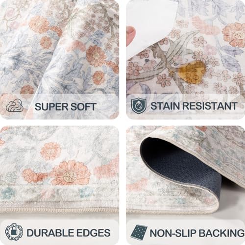 8x10 Washable Area Rugs for Living Room Soft Carpet (Beige Blue) - Image 5