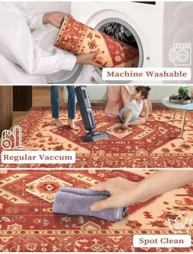 SERISSA 2'6"x10' Washable Non Slip Boho Runner Rug for Hallway，Red - Image 3