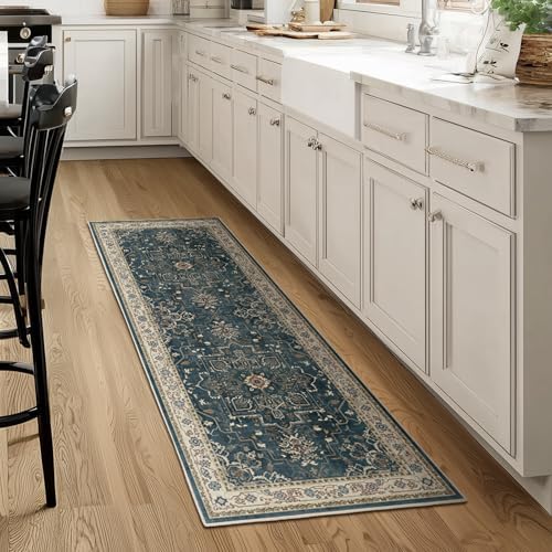 Farmhouse Entryway Rugs 2x6, Low Pile Kitchen Runners Washable Non Slip, Distressed Medallion Printed Carpet Runners for Hallway/Bathroom/Bedroom Bedside/Laundry Room, Deep Blue/Multi - Image 3