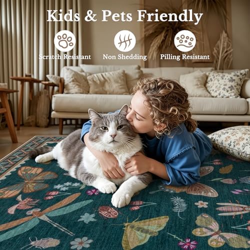 10x12 Area Rug Living Room: Soft Floral Washable Carpet Teal - Image 6