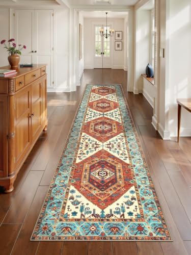 SERISSA 2'6"x12' Washable Non Slip Boho Runner Rug for Hallway，Orange by SERISSAHomeDecorCollection