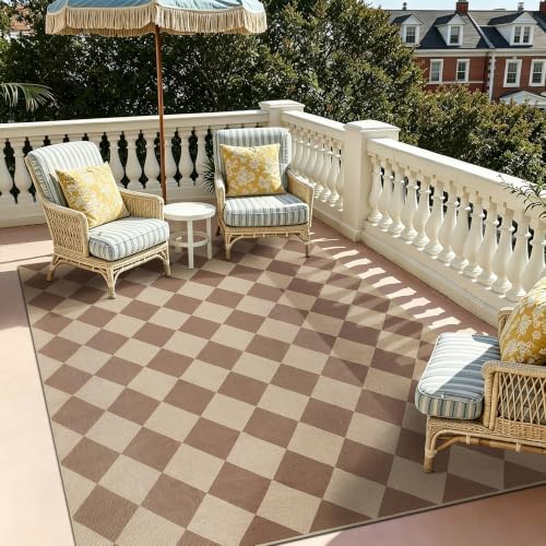 6x9 Checkered Easy Jute Washable Outdoor Patio Rug for Living Room Indoor Outdoor Geometric Neutral Carpet for Backyard Patio Dining Room Office by Zeeinx