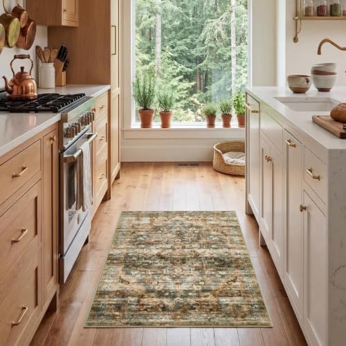 GarveeHome Washable Rug 2x3 Vintage Small Entryway Rugs Grey/Orange - Image 2