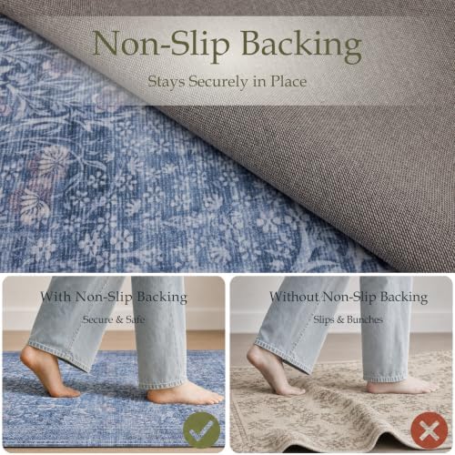 JOLLYVOGUE Runner Rug, 2x8 Washable Vintage Floral Rug, Dusk Blue - Image 4