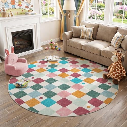 jinchan 7ft Kids Round Rug Washable Classroom Rug Colorful Mat Confetti - Image 7