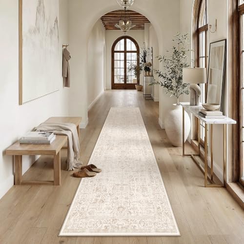 PureCozy Beige Runner Rug 2'6"x12' Vintage Floral by PureCozy