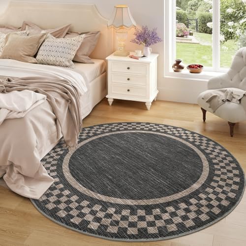 GarveeHome 6ft Washable Round Rug for Entryway Checkered Bedroom Circle Rug - Image 2