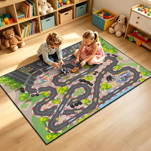 Kids Car Road Play Rug, 8x10 ft Race Track Rug Play Mat - Image 6