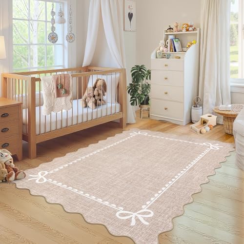 GarveeHome Scalloped Bow Rug 3x5 Washable Camel Rug for Bedroom Living Room by GarveeHome