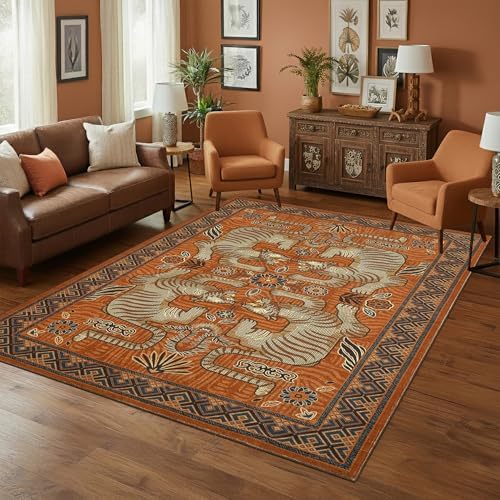 GarveeHome Tiger 6x9 Area Rugs Boho Washable Vintage Non Slip Living Room by GarveeHome