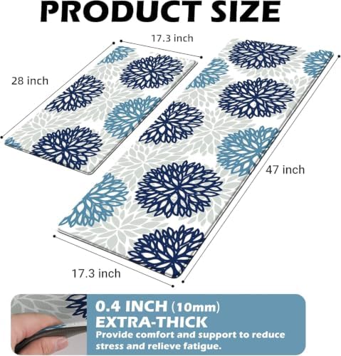 Kitchen Mats Set of 2 Cushioned Anti Fatigue Kitchen Rugs Non Slip Waterproof Kitchen Runner Memory Foam Kitchen Floor Mat Comfort Standing Mat for Sink,Office,Laundry,17.3 x 28 inch + 17.3 x 47 inch - Image 2