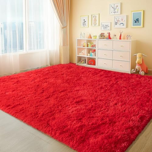 4x6 Red Fluffy Rug for Bedroom Living Room, Washable Non-Slip - Image 3