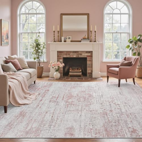 8x10 Ft Abstract Washable Area Rugs for Living Room Pink - Image 2