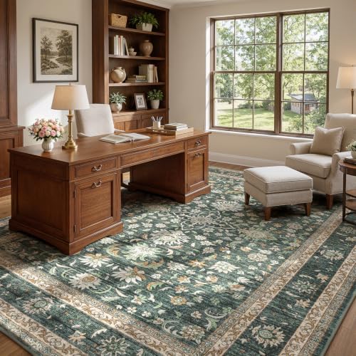 Lofus Washable Rugs for Living Room Bedroom 9 x 12, Vintage Floral Green - Image 6