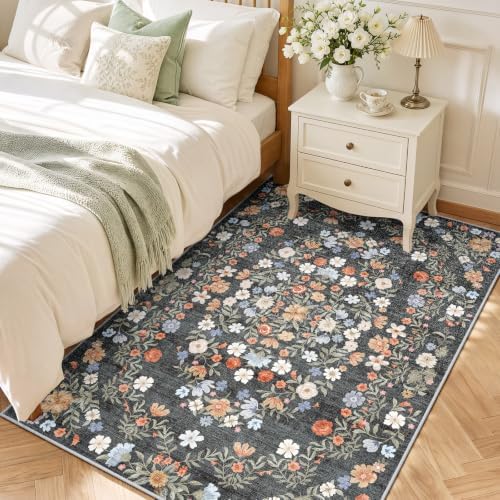 SameBed 4x6 Area Rug Living Room, Vintage Washable Carpet Carbon Gray - Image 2