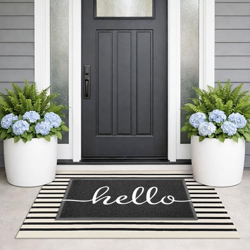 KILOCOCO Beige Striped Rug 2.3'x3.6' Indoor Washable Rugs Front Door Mat - Image 3