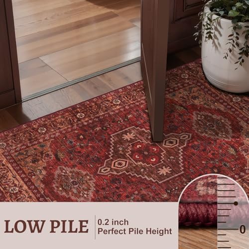 Tangsoo Boho 3x6 Washable Runner Rug for Entryway, Red Non Slip Runner Rug - Image 3