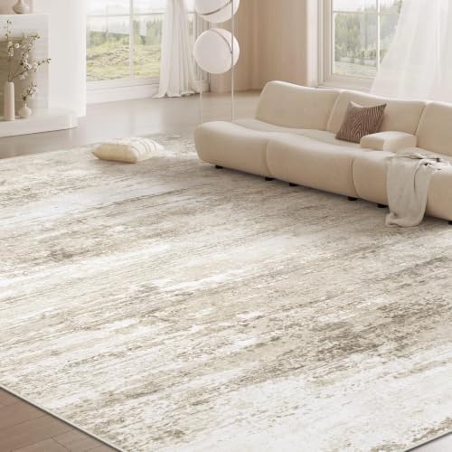 Washable Rug 10x14 Area Rugs for Living Room: Large Neutral Soft Rug Abstract Non Slip Low Pile Modern Carpet for Bedroom Kitchen Nursery Office Dining Room Indoor (Beige, 10'x14') - Image 4