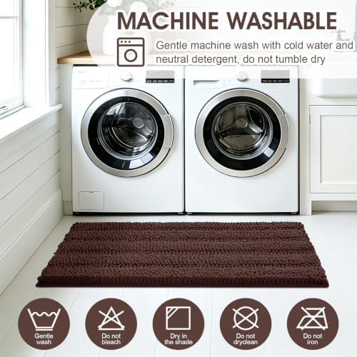ACCUMTEK Extra Long Striped Brown Bathroom Rug Mat 70"x24" Ultra Soft, Non Slip Chenille Bath Rugs, Absorbent Plush Shaggy Bath Mats for Bathroom, Bedroom, Kitchen, Shower, Tub - Image 6