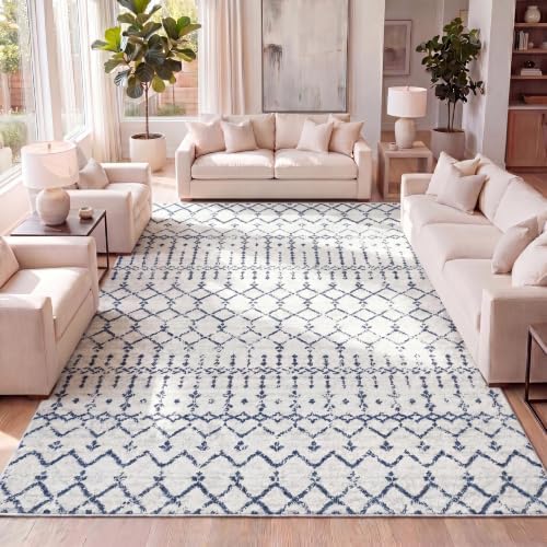 JONATHAN Y Boho Vintage Diamond Cream/Navy Indoor Area Rug 8X10 ft, Moroccan Hype for Living Room, Bedroom, Kitchen, Office, Easy-Cleaning, High Traffic, Pet-Friendly, Non-Shedding (MOH101F-8) by JONATHANY