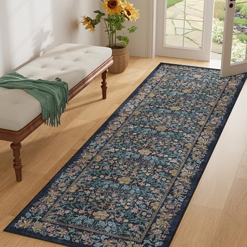 DUKINO 2x6 Runner Rug, Washable Vintage Floral Kitchen Rug, Dark Blue - Image 5