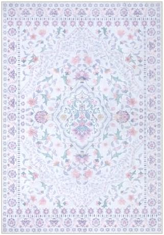 Wonnitar Floral Purple Rug for Nursery, Washable 5x7 Kids Rug, Boho Ultra-Thin Soft Non Slip Vintage Carpet for Bedroom Dorm Living Room Playroom Office, Pale Purple - Image 3