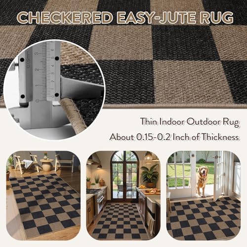 Lahome Checkered Easy Jute 3x5 Outdoor Rug, Washable Rugs for Entryway - Image 4