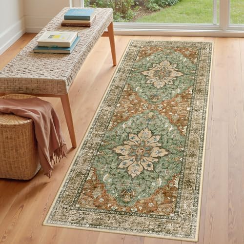 RELEANY Washable Area Rug, Runner 3'x6', Brick/Brown/Green - Image 3