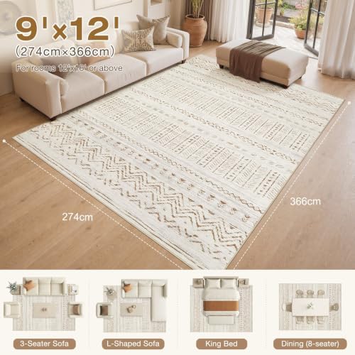 cotiled Boho 9x12 Area Rug for Living Room: Large Moroccan Washable Rug - Image 2