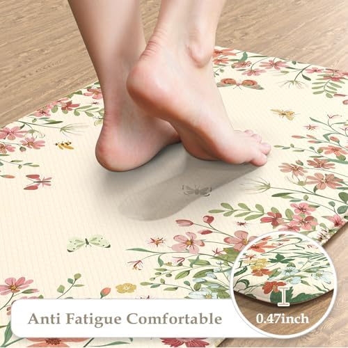 KIMODE Kitchen Mats for Floor Anti Fatigue, Flower Butterfly Kitchen Rugs - Image 3