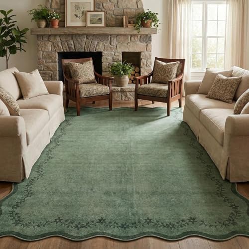 GarveeHome Scalloped Area Rugs 8x10 Large Green Washable Living Room Rug by GarveeHome