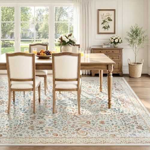 Tosuoka 6x9 Area Rugs Washable Vintage Floral Rug Boho Beige Neutral Carpet - Image 3