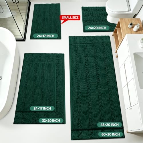 Christmas Striped Deep Green Bathroom Rug Mat Set 2 piece 32"x20"+24"x17" Ultra Soft, Non Slip Chenille Bath Rugs, Absorbent Plush Shaggy Bath Mats for Bathroom, Bedroom, Kitchen, Shower, Tub - Image 2
