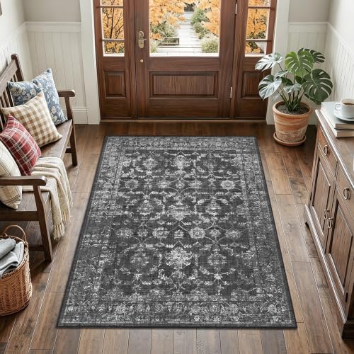 3x4 Washable Entryway Area Rug Non-Slip Distressed Black Door Mat - Image 2