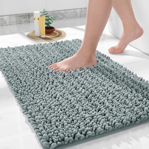 Yimobra Bathroom Rugs Non Slip Washable 32x20 Inch - Ultra Soft Absorbent Chenille Bath Mat, Quick Dry Shaggy Floor Carpet for Tub Shower, Grayish Green Home Decor Accessories by Yimobra