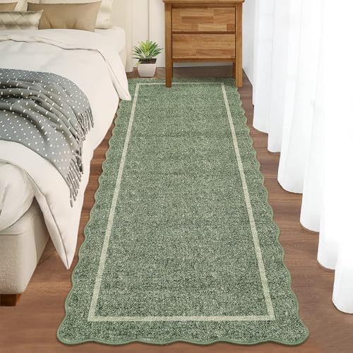 GarveeHome Scalloped Washable Runner Rug 2x8 Non Slip Kitchen Rugs, Green by GarveeHome