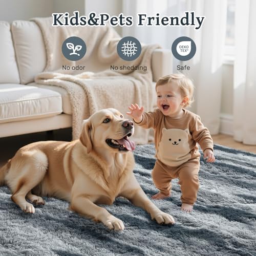 5x8 Ft Large Shag Plush Rugs for Living Room, Ultra Soft Fluffy Furry Area Rugs Non-Slip Carpet for Bedroom, Nursery, Kids Room,Dorm, Aesthetic Home Decor (Blue) - Image 5