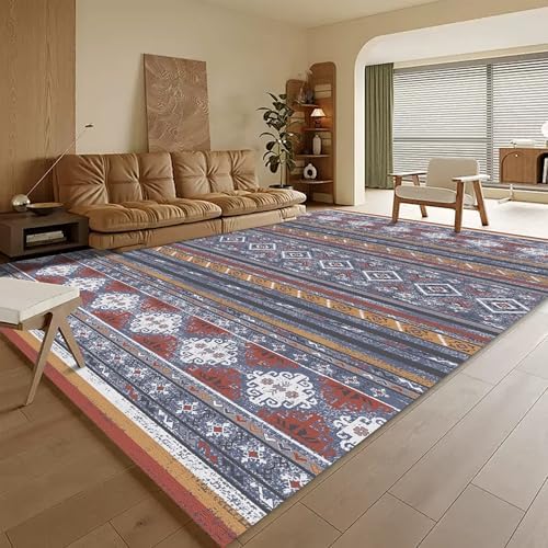 RUGSURE Washable Area Rugs 9' x 12' - 1/6 Thick - Moroccan-Inspired -Stain & Water Resistant Non-Slip - Resistant Rug for Living Room, Bedroom, Nursery, Pet & Child Friendly (Blue and Red) by RUGSURE