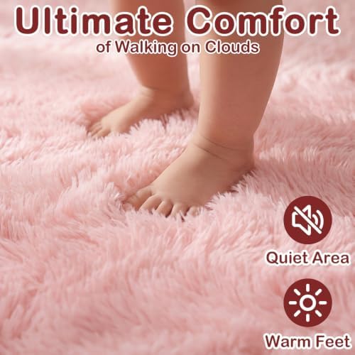 Pink Area Rugs for Bedroom Girls Soft Fluffy Shag Pastel Living Room Rugs - Image 2