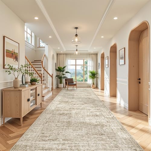 4x12 Runner Rug Non Slip,Washable Hallway Runner Rug,Brown by Restydon