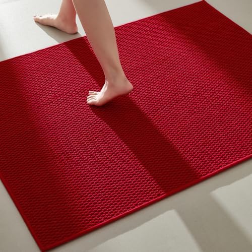 TYUU Large Christmas Bathroom Rugs Non Slip Washable Bath Rugs Super Absorbent Bathroom Rug Thin Quick Dry Low Pile Bath Mats, Red 36"x48" by TYUU